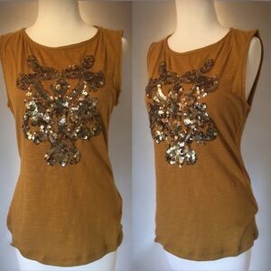 Nanette Lepore Mustard Gold Sequined Top